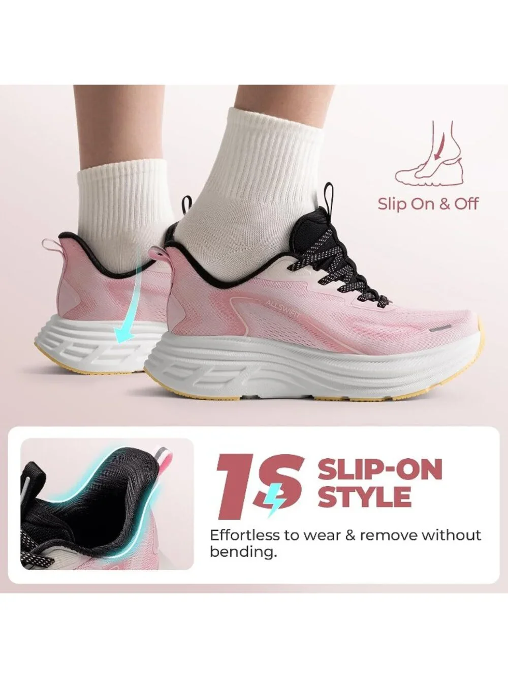 Women's Pink Running Shoes Slip On Pull On Round Toe Athletic Tennis Sneakers